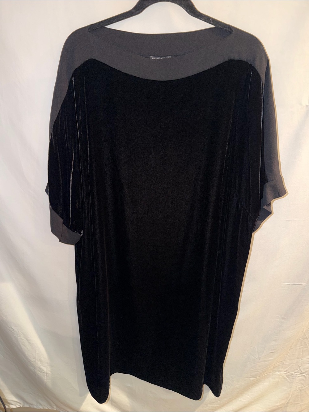 Eileen Fisher Black Velvet Midi Dress with Contrast Trim